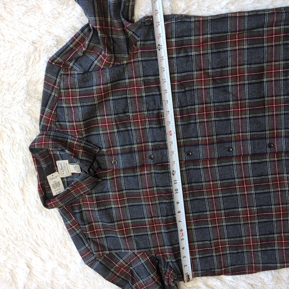 NWT L.L. Bean Grey Stewart Scotch Plaid Flannel Button Up Shirt Size XL - Picture 6 of 7